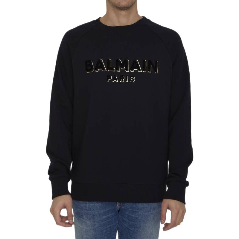 Shop Balmain SS23 Black Pullover Sweatshirt with Logo Print AH1JQ005BB99