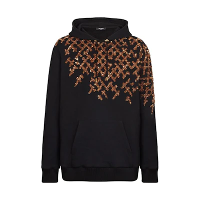 Balmain SS23 Black Sequin-Embellished Pullover Hoodie AH0JT046PB73-EAD