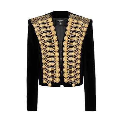 Balmain SS23 Black V-Neck Metallic Button Long Sleeve Jacket BH1SC017-PB88-EAD