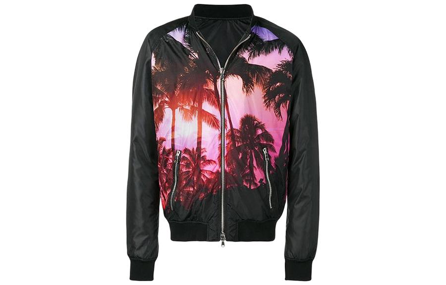 Balmain SS23 Black Zip-Up Straight Jacket with Botanical Print RH18273I005-AAA