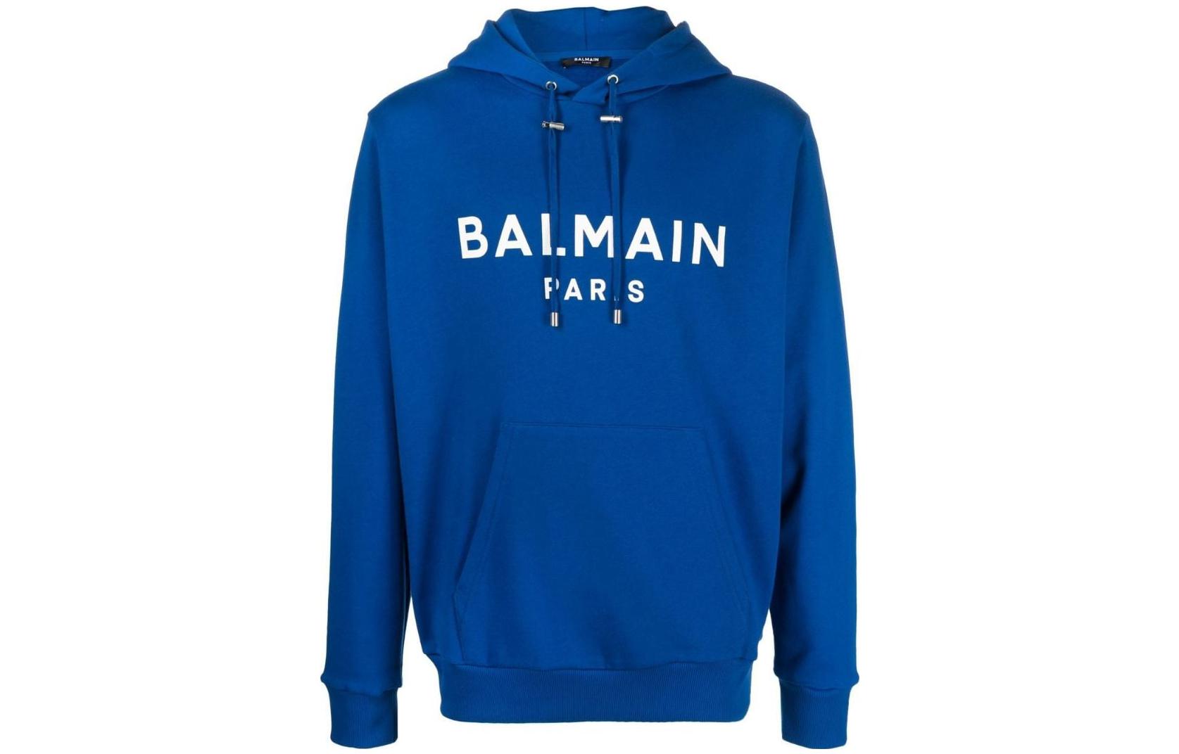 Balmain SS23 Blue Hoodie with Logo Print for Men AH1JR002BB65-SER