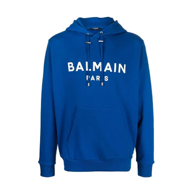 Balmain SS23 Blue Hoodie with Logo Print for Men AH1JR002BB65-SER