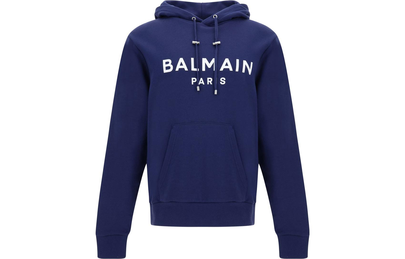 Balmain SS23 Blue Sweatshirt with Solid Letter Print Design BH1JR002-BB65-SJW