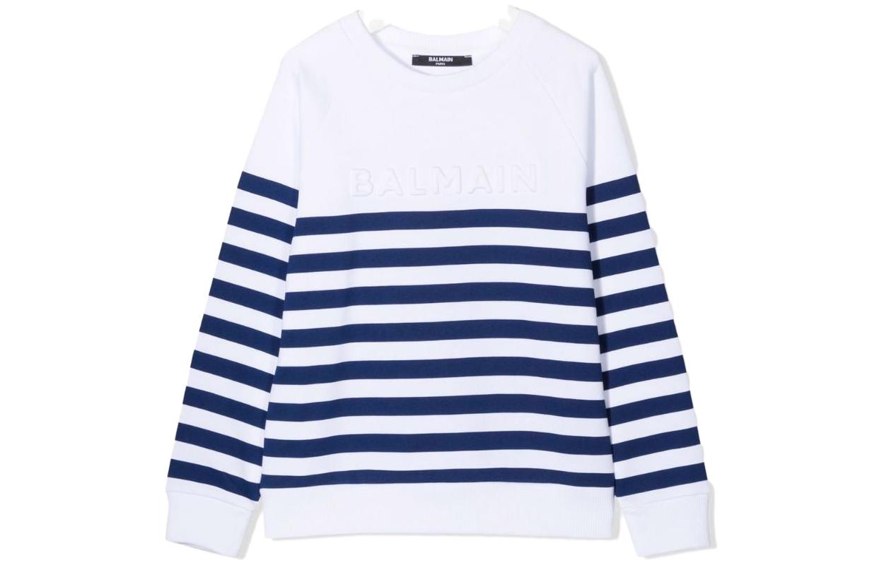 Balmain SS23 Boys' Striped Logo Print Sweatshirt Multicolor 6P4550Z0002100BL