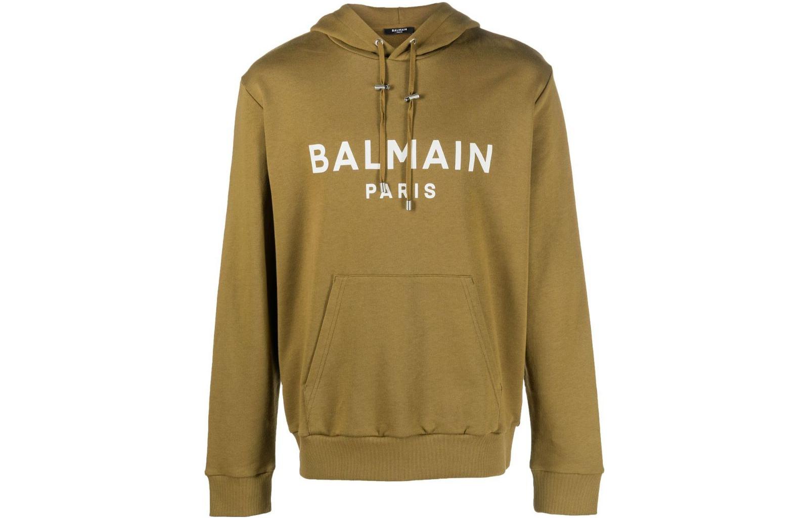 Balmain SS23 Brown Hoodie with Letter Logo Print for Men AH1JR002BB65-UEG