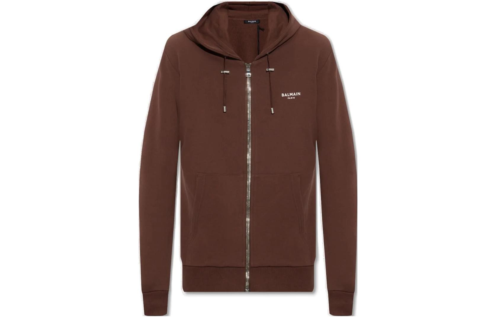 Balmain SS23 Brown Hoodie with Logo Print AH0JX000-BB04-WCH