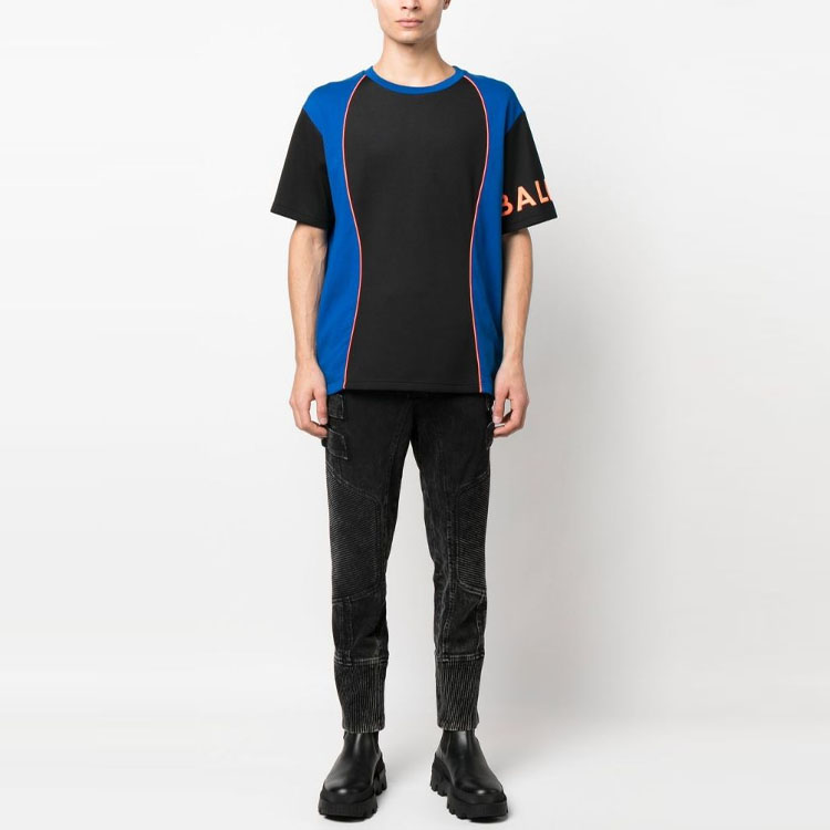Lookbook BALMAIN SS23 Colorblock Crewneck Short Sleeve T-Shirt Men Multicolor. AH1EG005BC21-EHA