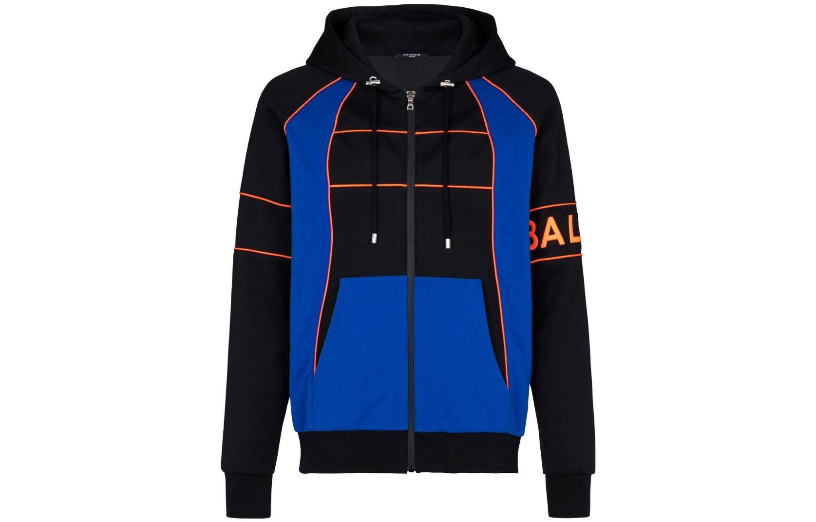 Balmain SS23 Colorblock Logo Print Hoodie Blue for Men AH1JX002BC21-EHA