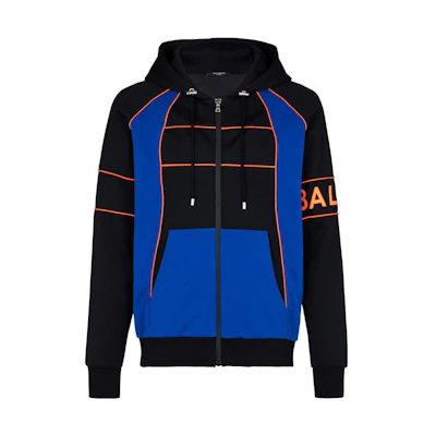 Balmain SS23 Colorblock Logo Print Hoodie Blue for Men AH1JX002BC21-EHA