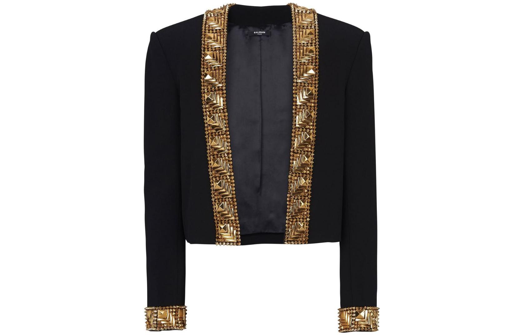 Balmain SS23 Cropped Loose-Fit Long-Sleeve Jacket Black AH1SE039-PB55-EAD