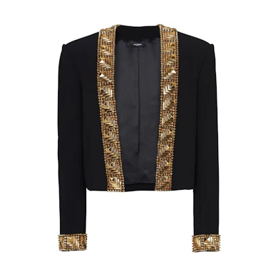 Balmain SS23 Cropped Loose-Fit Long-Sleeve Jacket Black AH1SE039-PB55-EAD