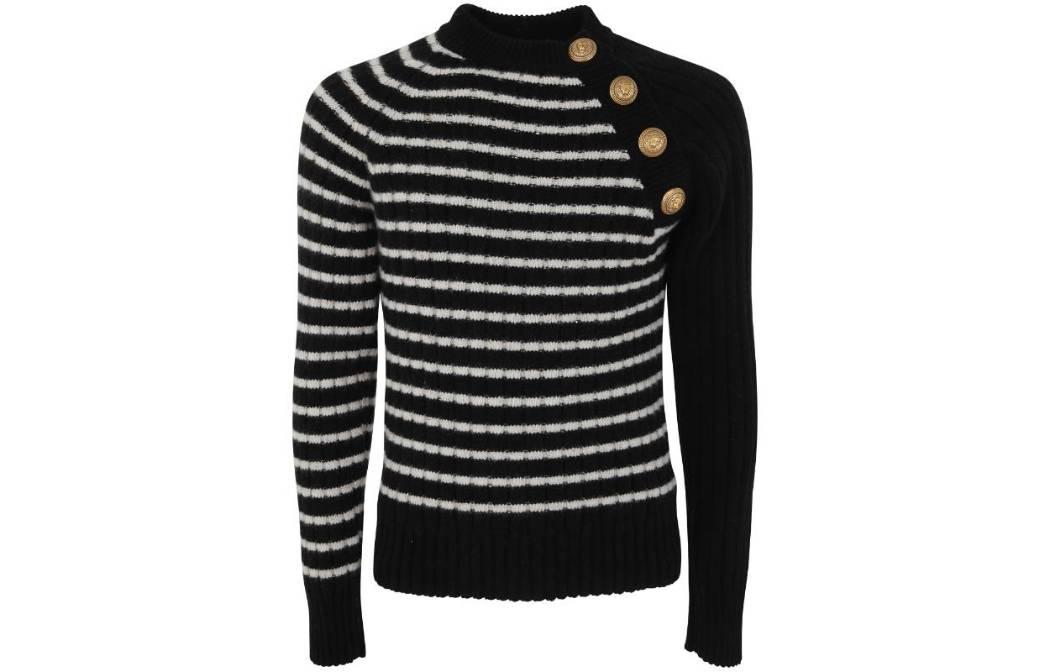 BALMAIN SS23 Embossed Button Striped Knit Sweater Unisex - Black. BU1KF090KE84-ECJ