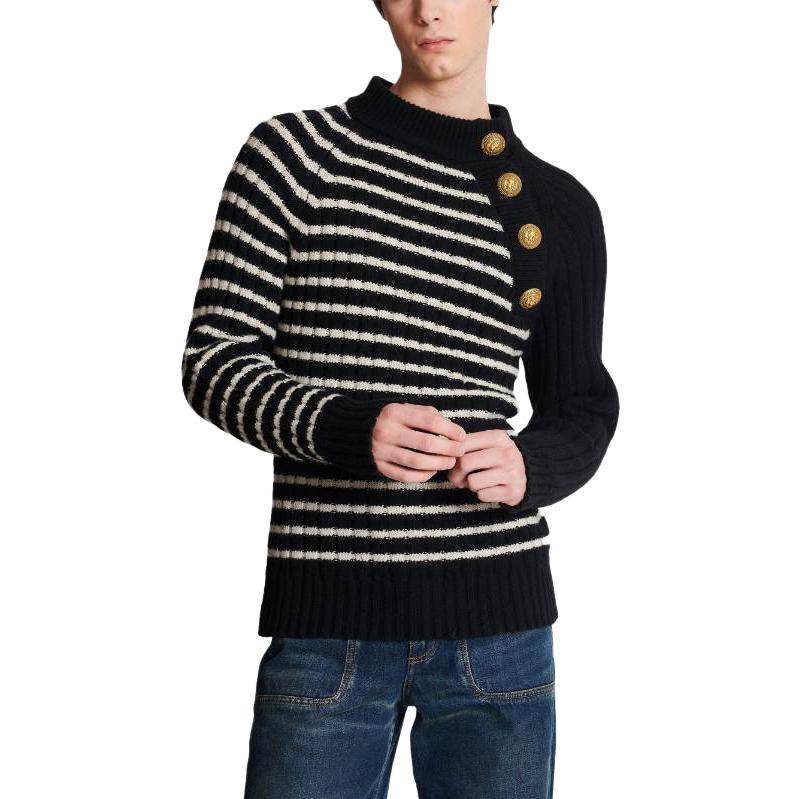 Details for BALMAIN 2023春夏条纹压纹纽扣针织毛衣 黑色款 男女同款 BU1KF090KE84-ECJ