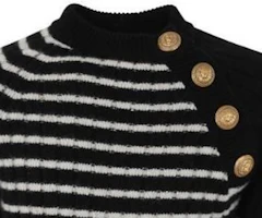 Sizing BALMAIN SS23 浮雕鈕扣條紋針織毛衣 中性款 - 黑色。 BU1KF090KE84-ECJ