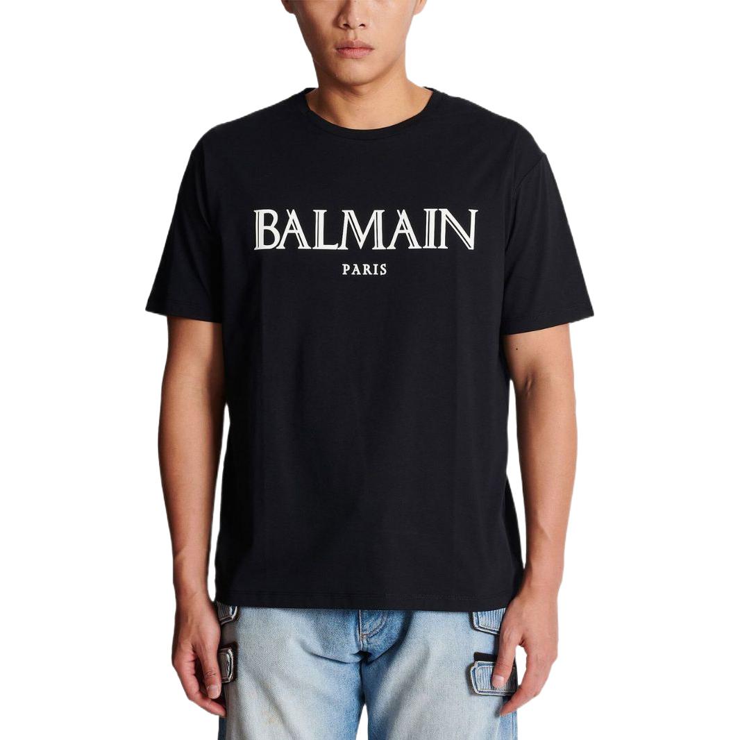 Purchase 巴尔曼SS23浮雕Logo男女同款黑色圆领T恤 AH0EG000BC27-EAB