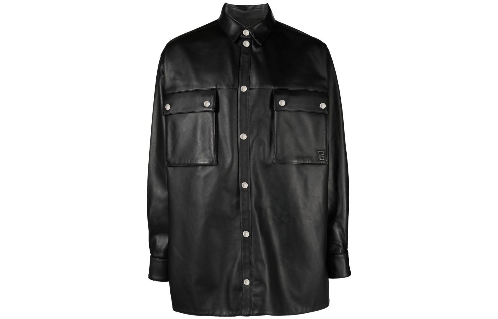 Balmain SS23 Embossed Logo Single-Breasted Shirt Jacket Men’s Black AH1HS170LC02-0PA