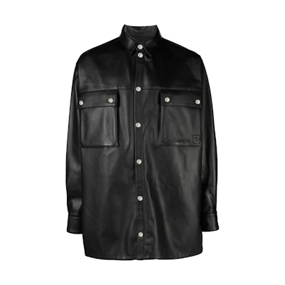 Balmain SS23 Embossed Logo Single-Breasted Shirt Jacket Men’s Black AH1HS170LC02-0PA