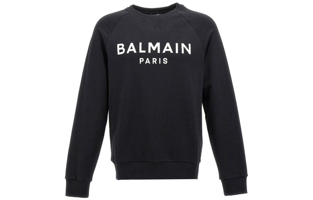 Balmain SS23 Flocked Logo Crewneck Long Sleeve Sweatshirt Black () AH0JQ005BB65-EAB
