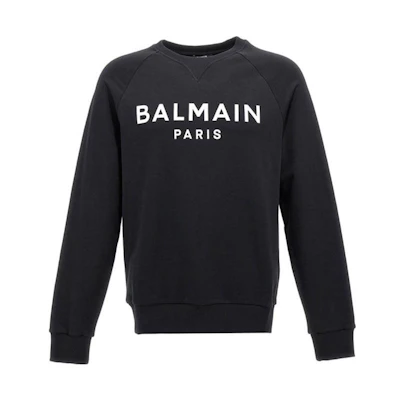 Balmain SS23 Flocked Logo Crewneck Long Sleeve Sweatshirt Black () AH0JQ005BB65-EAB