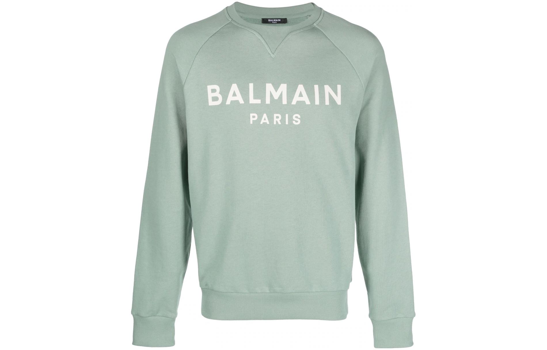 Balmain SS23 Flocked Logo Crewneck Sweatshirt Men’s Light Green AH0JQ005BB65