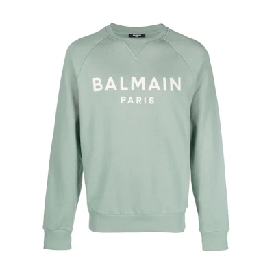 Balmain SS23 Flocked Logo Crewneck Sweatshirt Men’s Light Green AH0JQ005BB65