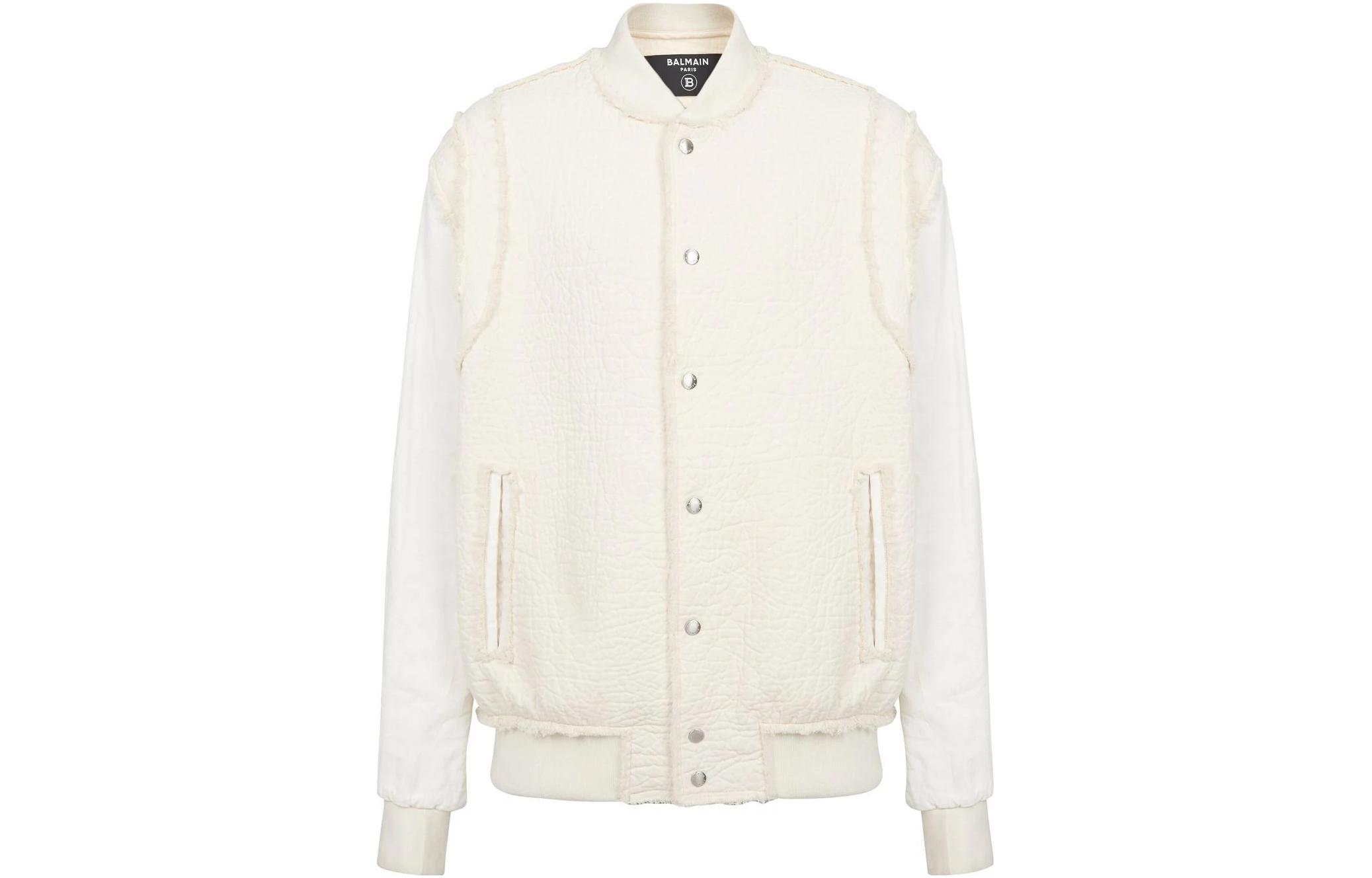 Balmain SS23 Grey-White Pilot Jacket with Logo Print AH1TF293CD22-0FA