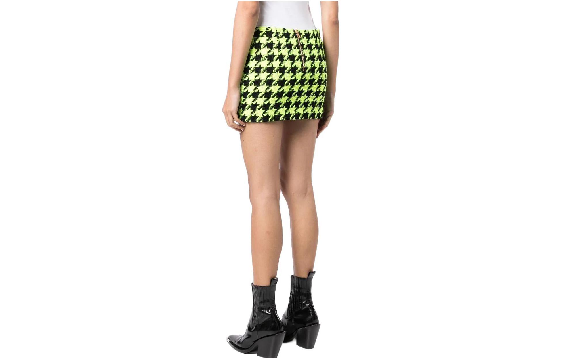 Lookbook BALMAIN SS23 綠色千鳥格紋粗花呢迷你裙 YF1LA170WB52