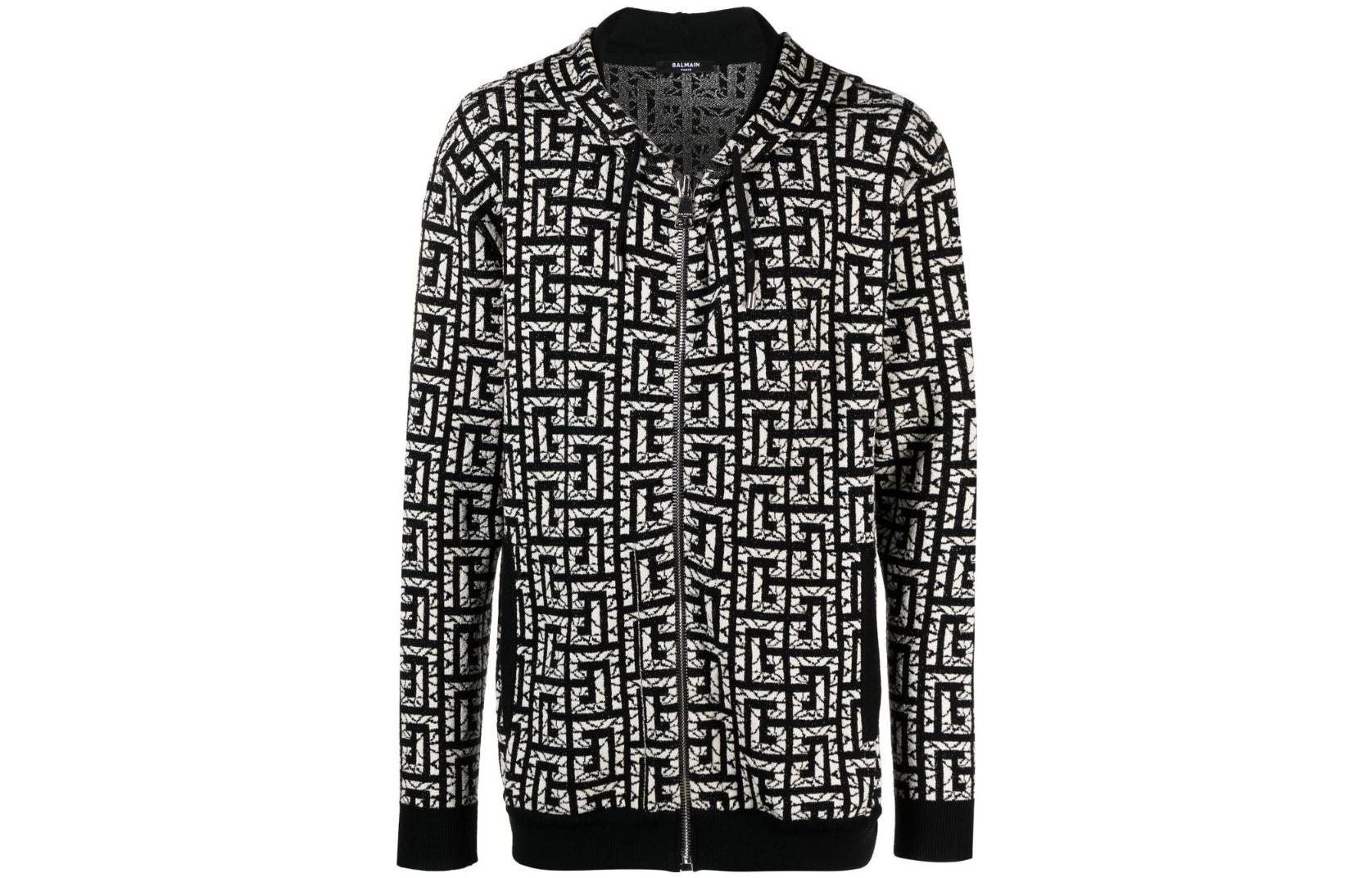 Balmain SS23 Knit Logo Zip Hoodie Black White Classic Design AH1JX031KD91-EER