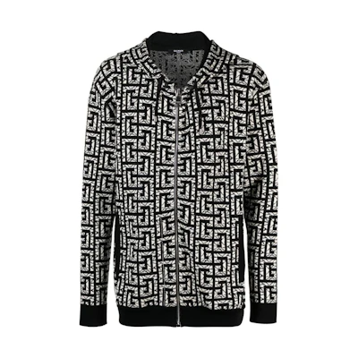 Balmain SS23 Knit Logo Zip Hoodie Black White Classic Design AH1JX031KD91-EER