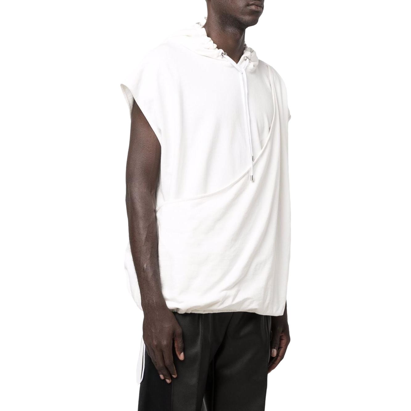 Balmain SS23 Layered Drawstring Hoodie Short Sleeve White XH0JL005-JC99-0FA