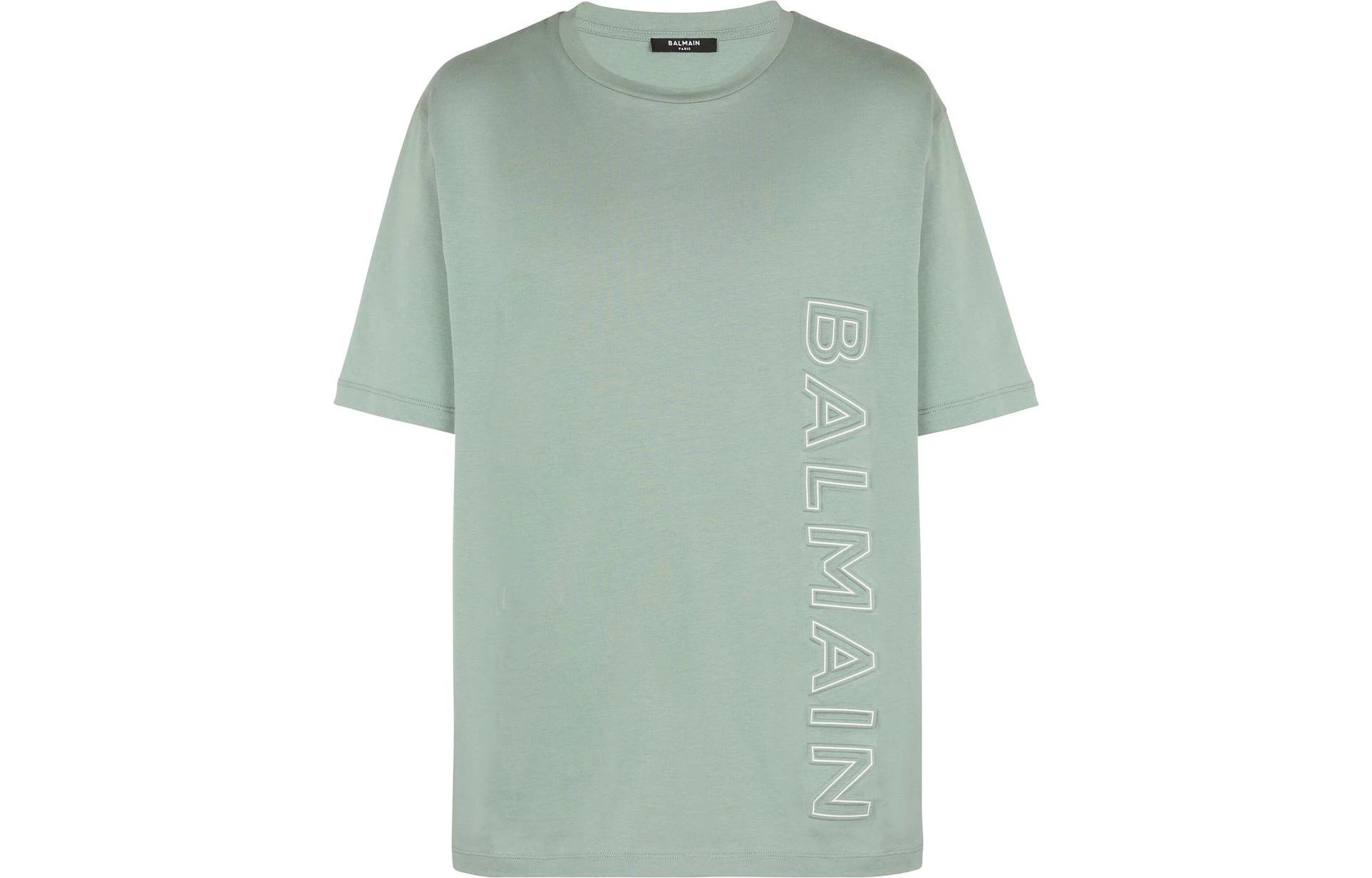 BALMAIN SS23 Letter Graphic Print Crewneck Short Sleeve T-Shirt Jade Green Men. AH0EG010BC22UES