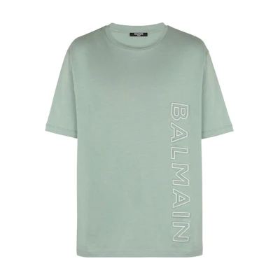 BALMAIN SS23 Letter Graphic Print Crewneck Short Sleeve T-Shirt Jade Green Men. AH0EG010BC22UES