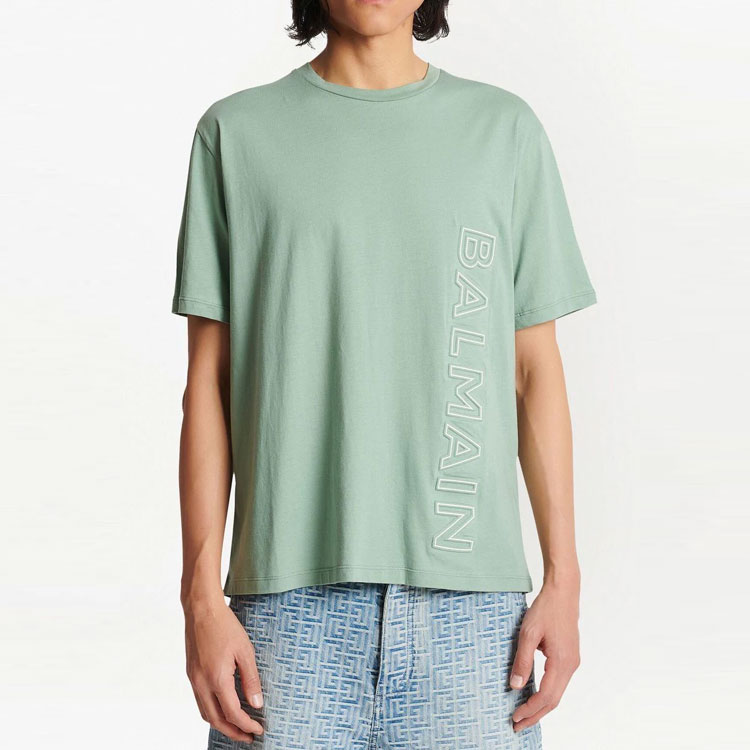 Purchase バルマン SS23 レターグラフィック プリント 半袖クルーネック Tシャツ ジェイドグリーン メンズ. AH0EG010BC22UES