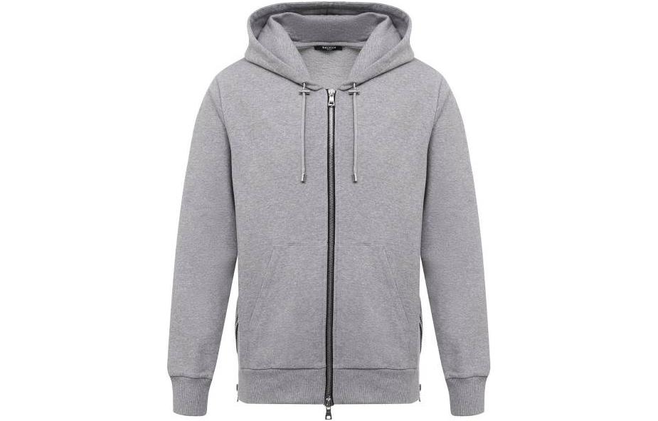 Balmain SS23 Letter Print Drawstring Hoodie Grey Long Sleeve VH1JR010B033-9UB