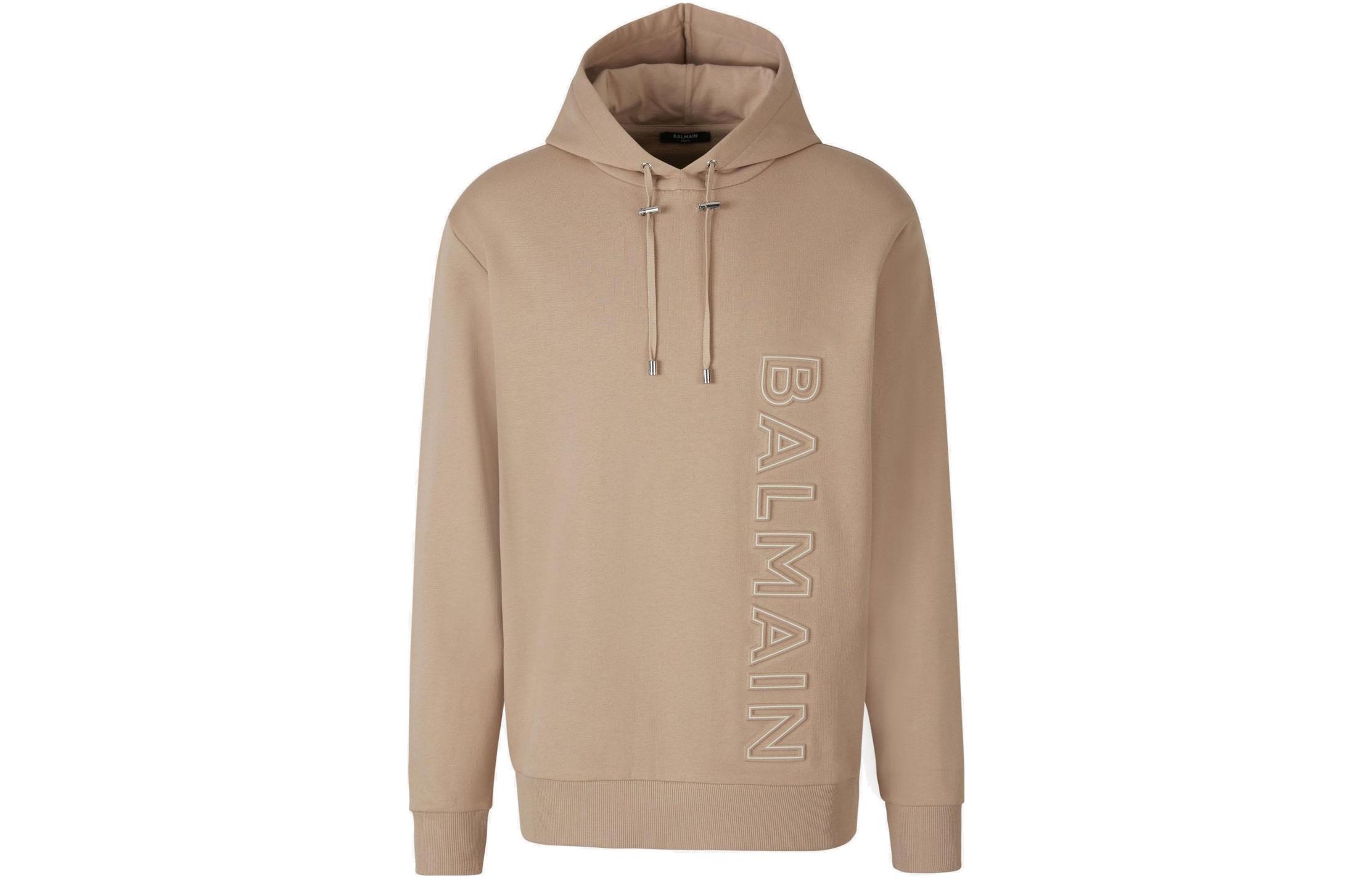 Balmain SS23 Light Brown Logo Hoodie Long Sleeve AH0JT046BC22-GMP