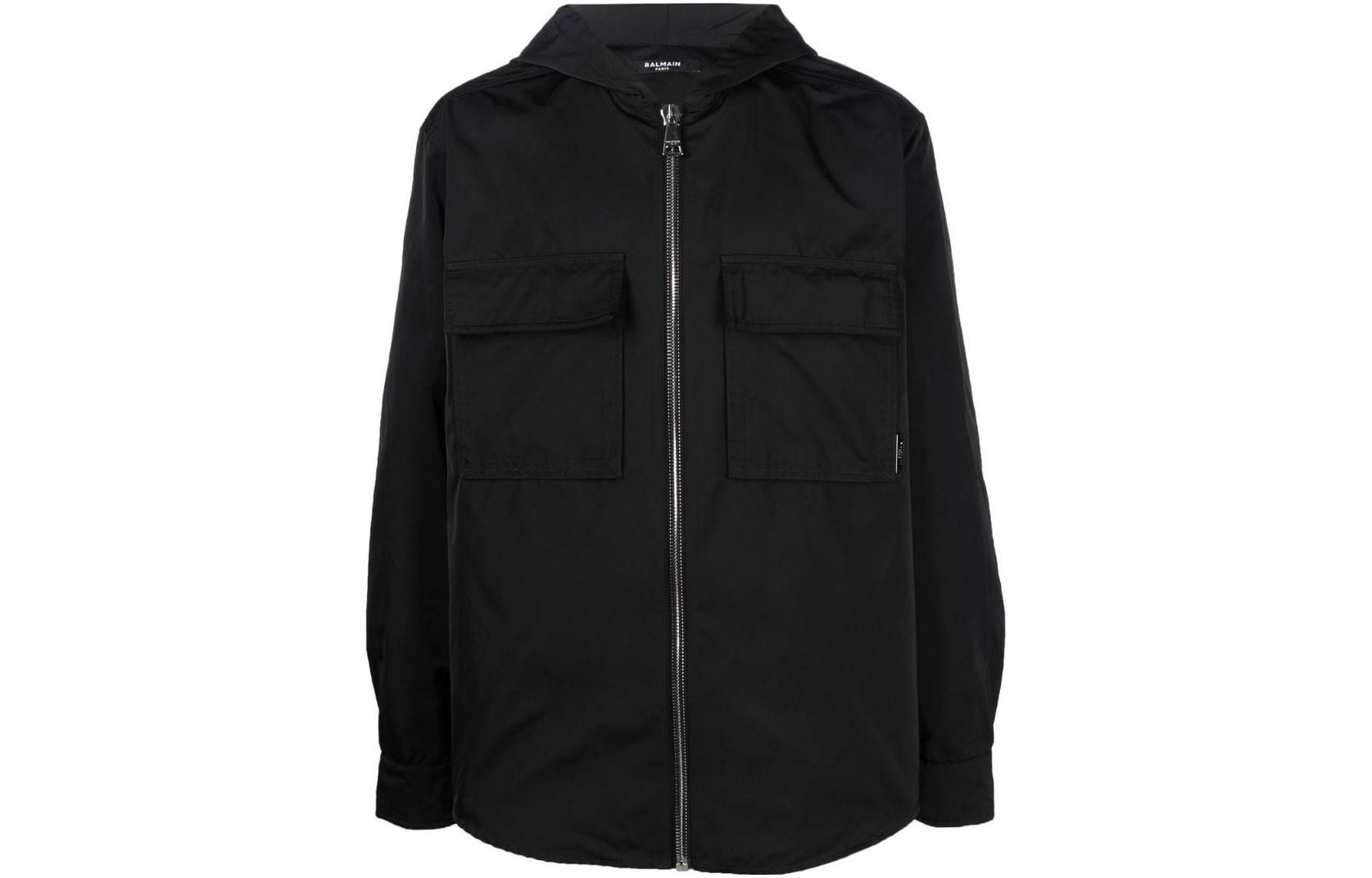 Balmain SS23 Lightweight Hooded Utility Jacket Black AH1HD026XE13-OPA