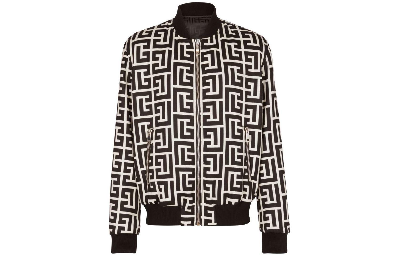 Balmain SS23 Logo All-Over Reversible Wool Bomber Jacket Brown () AH1TF064WB66-GFE