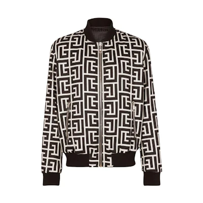 Balmain SS23 Logo All-Over Reversible Wool Bomber Jacket Brown () AH1TF064WB66-GFE