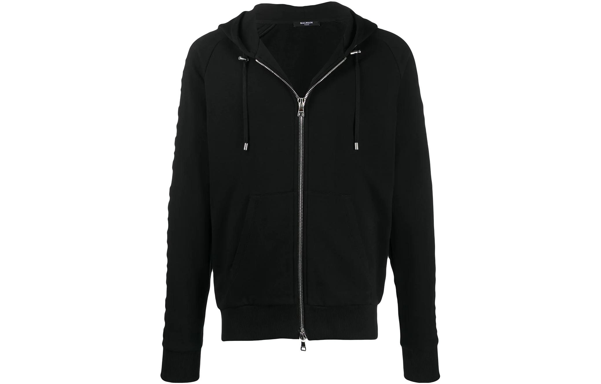 Balmain SS23 Logo Patchwork Zip Hoodie Black UH13122I339-0PA