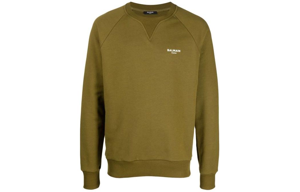 Balmain SS23 Logo Print Pullover Sweatshirt Green AH1JQ005BB04-UDQ