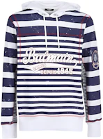 Balmain SS23 Logo Striped Pullover Hoodie Men’s Blue White XH2JR00405GB-GEU Balmain SS23 Logo Striped Pullover Hoodie Men’s Blue White XH2JR00405GB-GEU