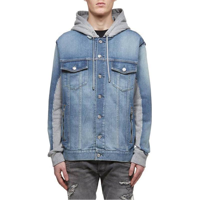 Balmain SS23 Patchwork Single-Breasted Hooded Jacket Blue RH18205D025-6AA