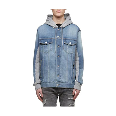 Balmain SS23 Patchwork Single-Breasted Hooded Jacket Blue RH18205D025-6AA