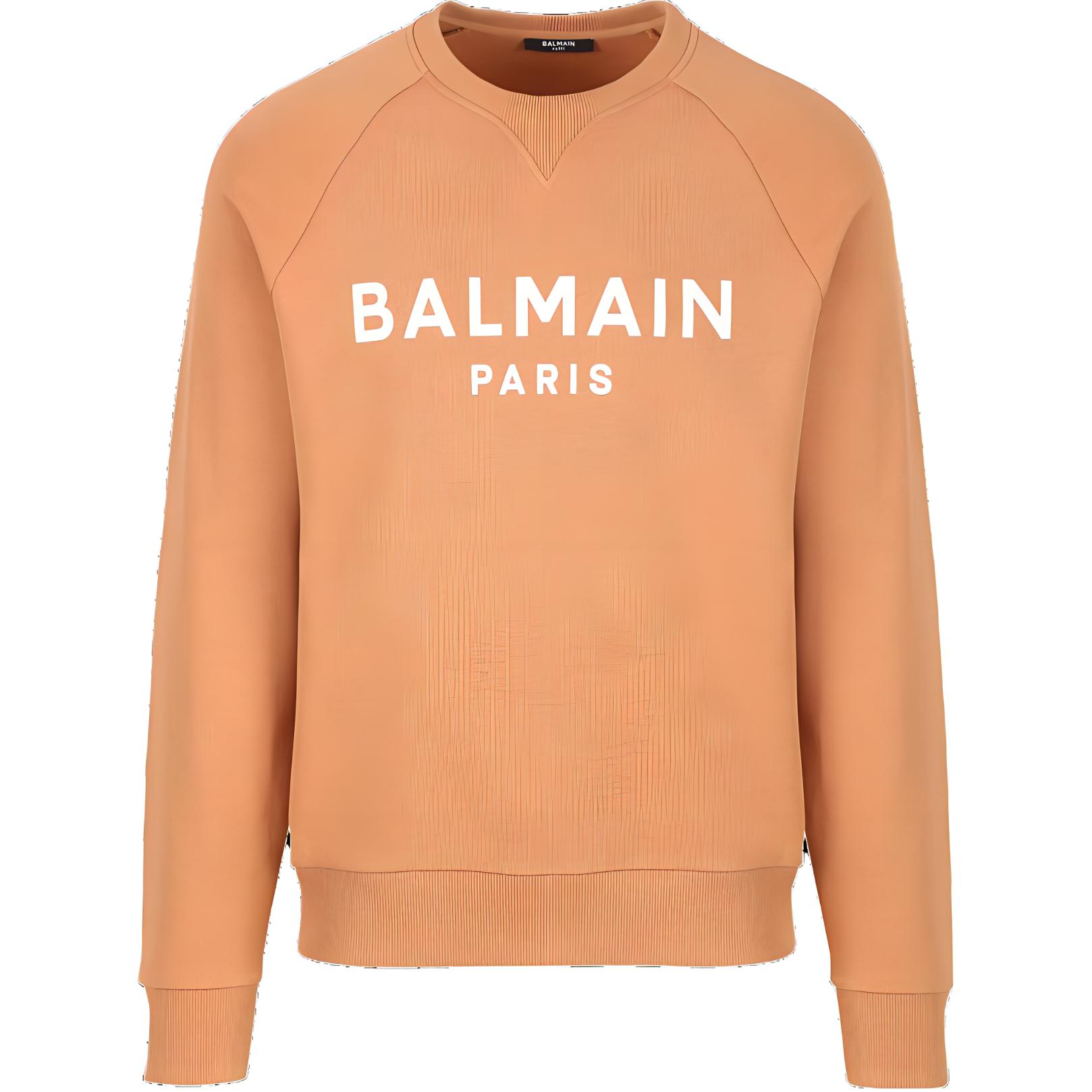 Balmain SS23 Pullover Solid Color Logo Sweatshirt Brown Men AH0JQ005-BB65-WCE