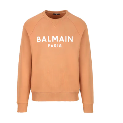 Balmain SS23 Pullover Solid Color Logo Sweatshirt Brown Men AH0JQ005-BB65-WCE