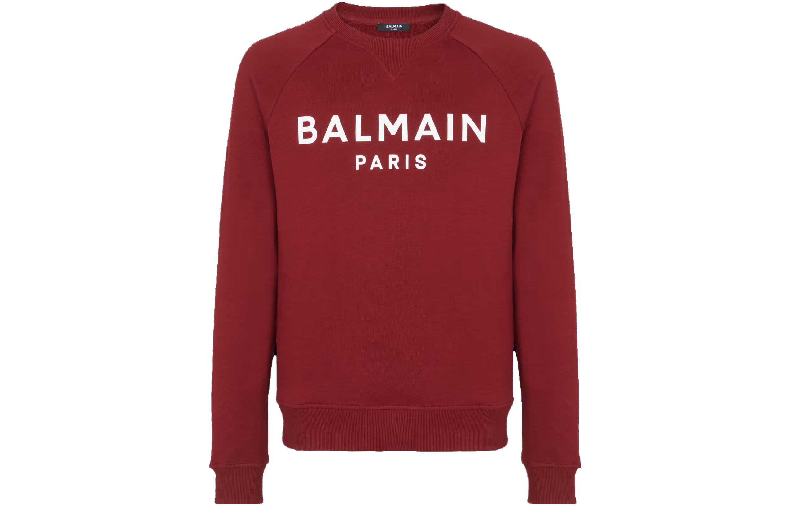 Balmain SS23 Red Crewneck Letter Logo Sweatshirt Mens BH1JQ005BB65-MEB