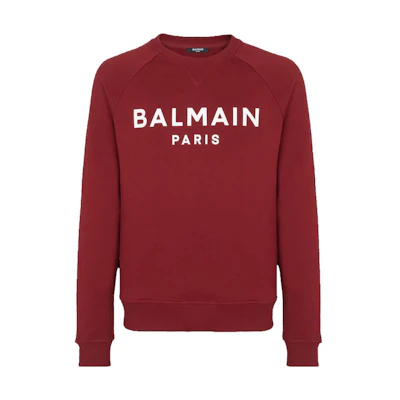 Balmain SS23 Red Crewneck Letter Logo Sweatshirt Mens BH1JQ005BB65-MEB