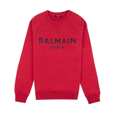 Balmain SS23 Red Logo Print Crewneck Sweatshirt XH0JQ005BB23-MAB