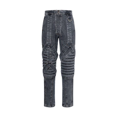 BALMAIN SS23 Slim Fit Lace-Up Mid-Waist Zip Jeans Black AH1MH160DC90-0PC