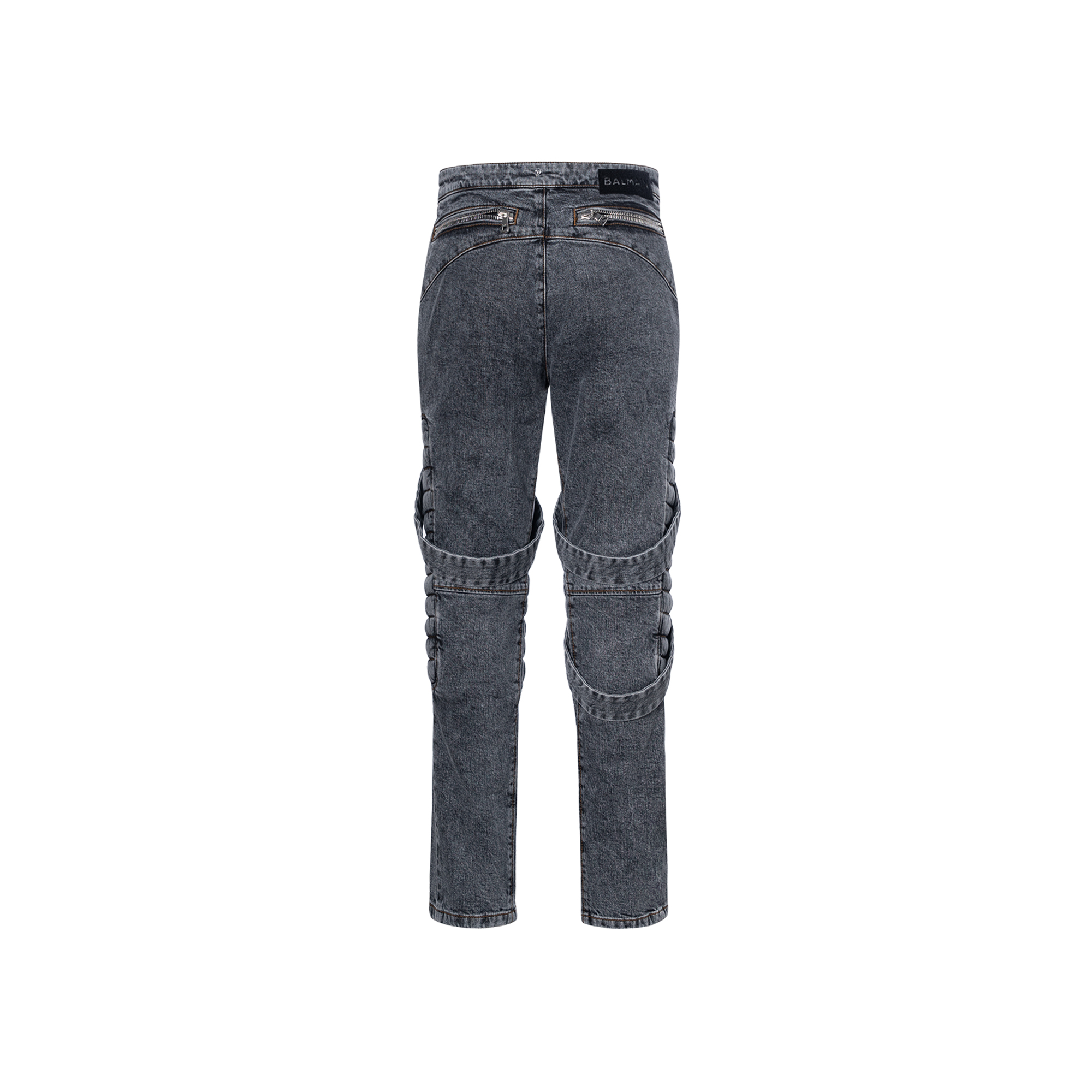 Lookbook 巴尔曼 SS23 修身中腰系带拉链牛仔裤 黑色 AH1MH160DC90-0PC